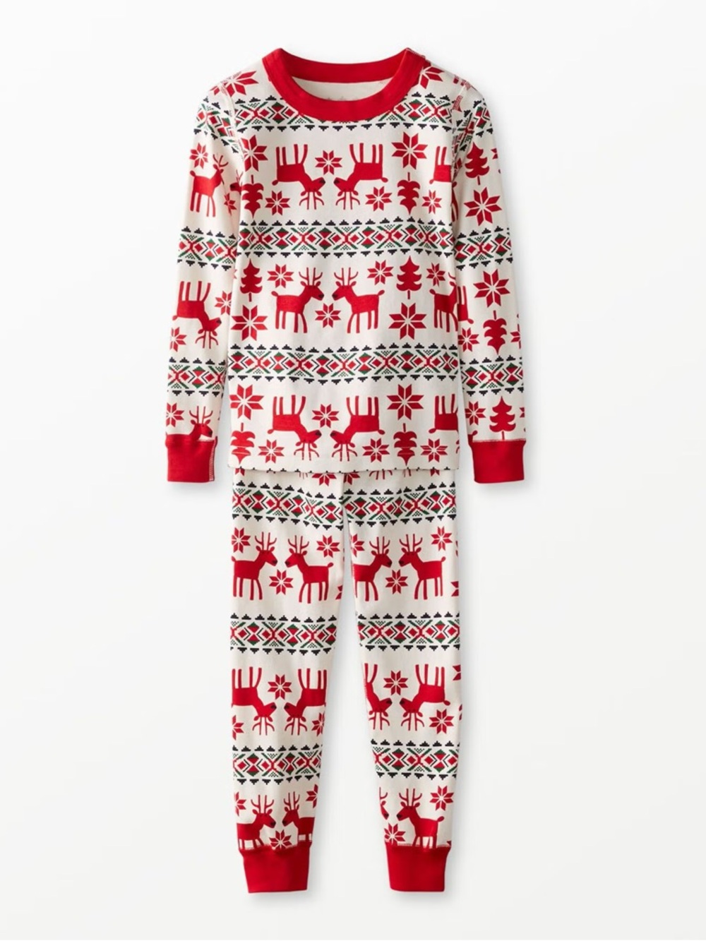 Hanna Andersson Long John Pajama Set in Dear Deer Red White Fair Isle Size 2